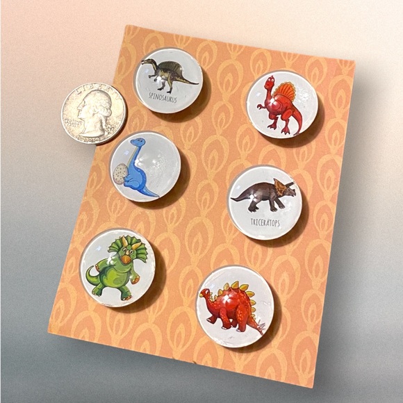 Set/6 𝑯𝒂𝒏𝒅𝒎𝒂𝒅𝒆 Dinosaur Magnets Cabochons Gift - Picture 6 of 8